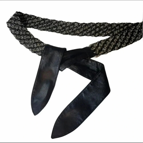 Black/silver links braided front tie 60" belt - Picture 2 of 6